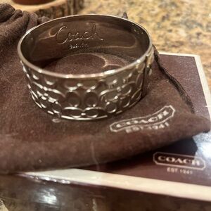 Coach Embossed Large Silver Signature Bangle Bracelet
